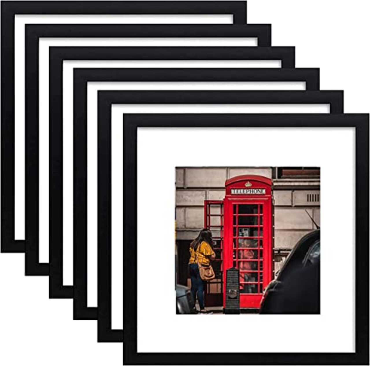 PWTAKO 8x8 Picture Frame Set of 6 Display Pictures 5x5 with Mat